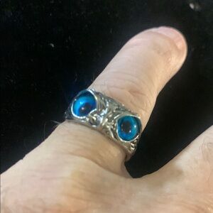 Silver Owl Ring with Blue Eyes